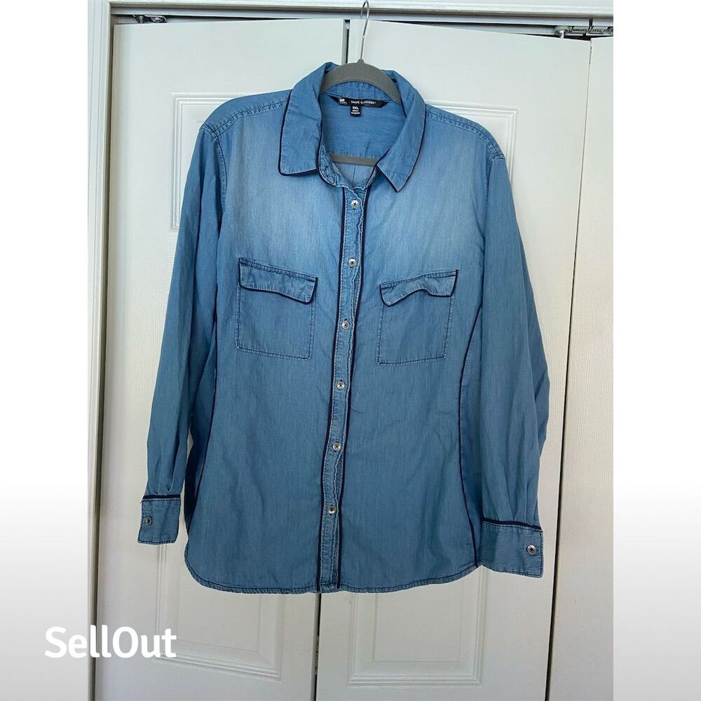 Lee Riders Women's 2XL Blue Denim Button-Up Shirt Long Sleeve Casual
